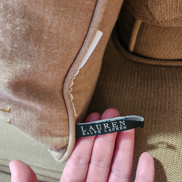 Lauren Ralph Lauren Monogram Lumbar Throw Pillow Tan Linen Blend Accent - Picture 5 of 14